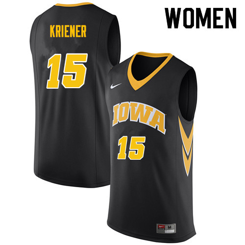 Women #15 Ryan Kriener Iowa Hawkeyes College Basketball Jerseys Sale-Black
